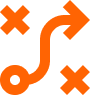 Directional strategy icon with a winding path and arrows